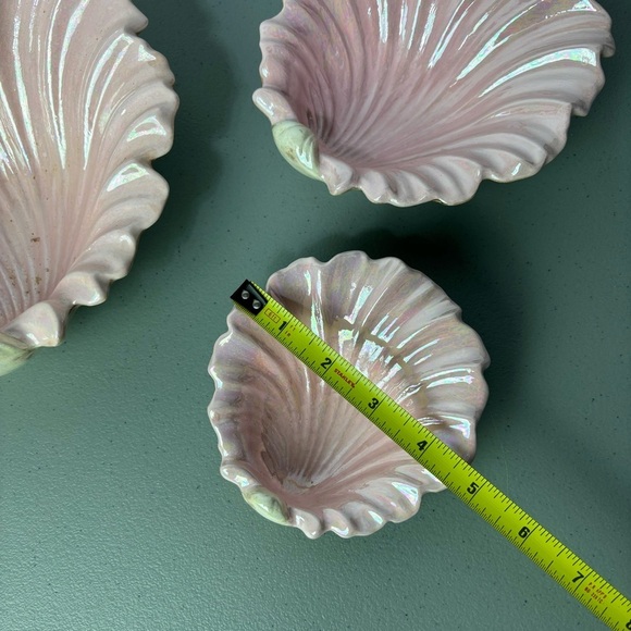 Vintage 80's Trinket Dish Soap Beach Pink Iridescent Pearlescent Seashells 3 pc - Picture 9 of 10